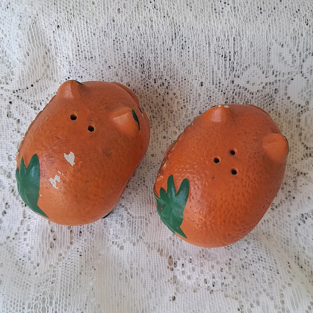 Vintage Japan Ceramic Florida Orange Fruit Pig Salt & Pepper Shakers Kitsch